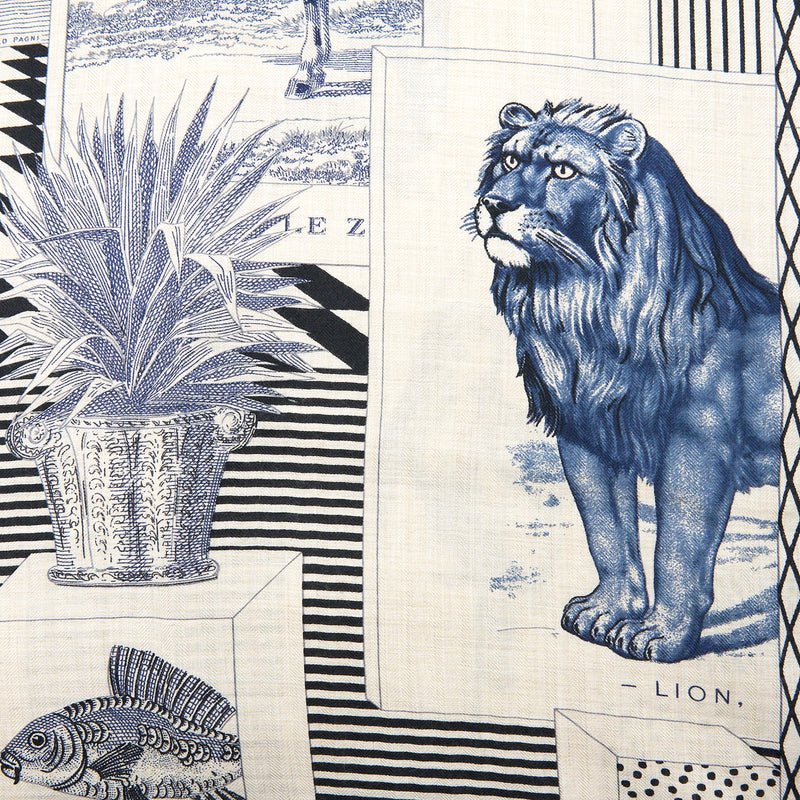 Hermes 140cm Cashmere And Silk Grand Theatre Nouveau Naturel/Marine/Noir