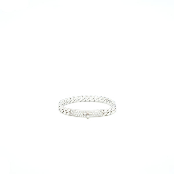 Hermes Size ST Kelly Gourmette Bracelet White Gold With Diamonds