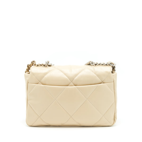 Chanel Medium 19 Bag Quilted Goatskin leather Light Beige Gold/Silver Hardware (Microchip)