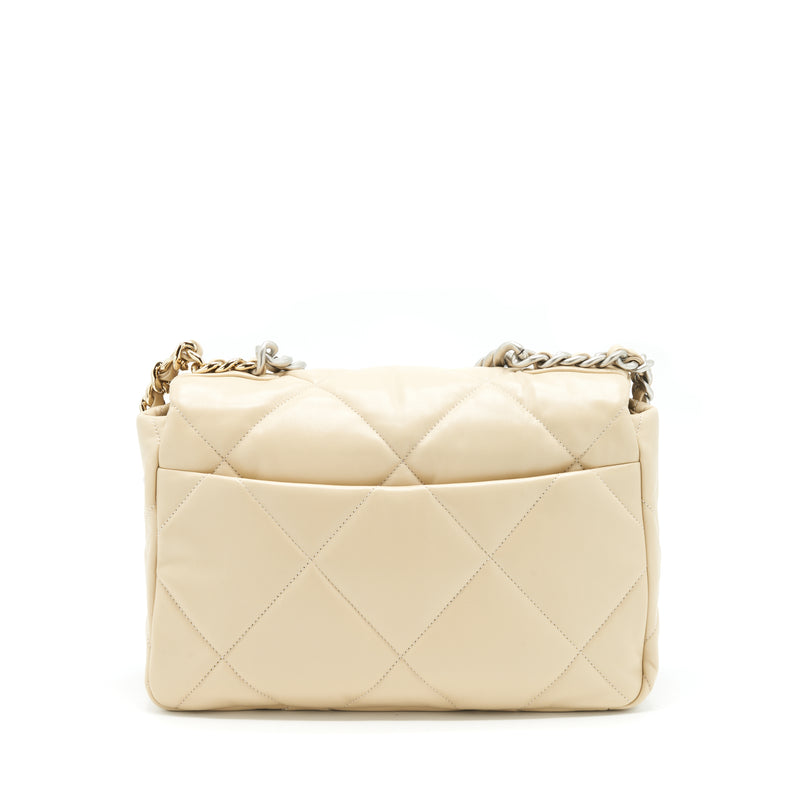 Chanel Medium 19 Bag Quilted Goatskin leather Light Beige Gold/Silver Hardware (Microchip)