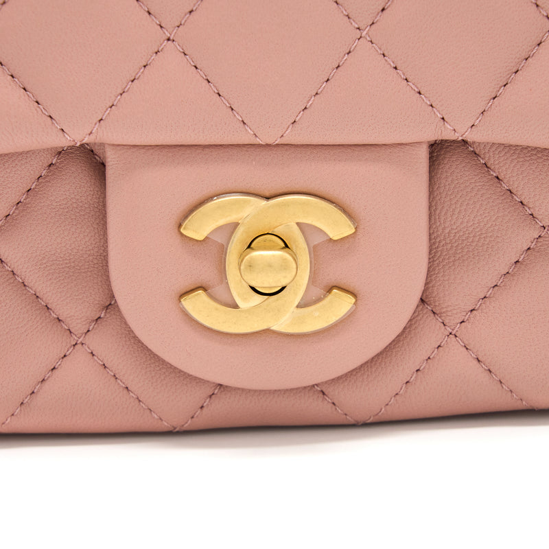 Chanel Pearl Crush Mini Square Flap Bag Lambskin Dark Pink GHW (Microchip)