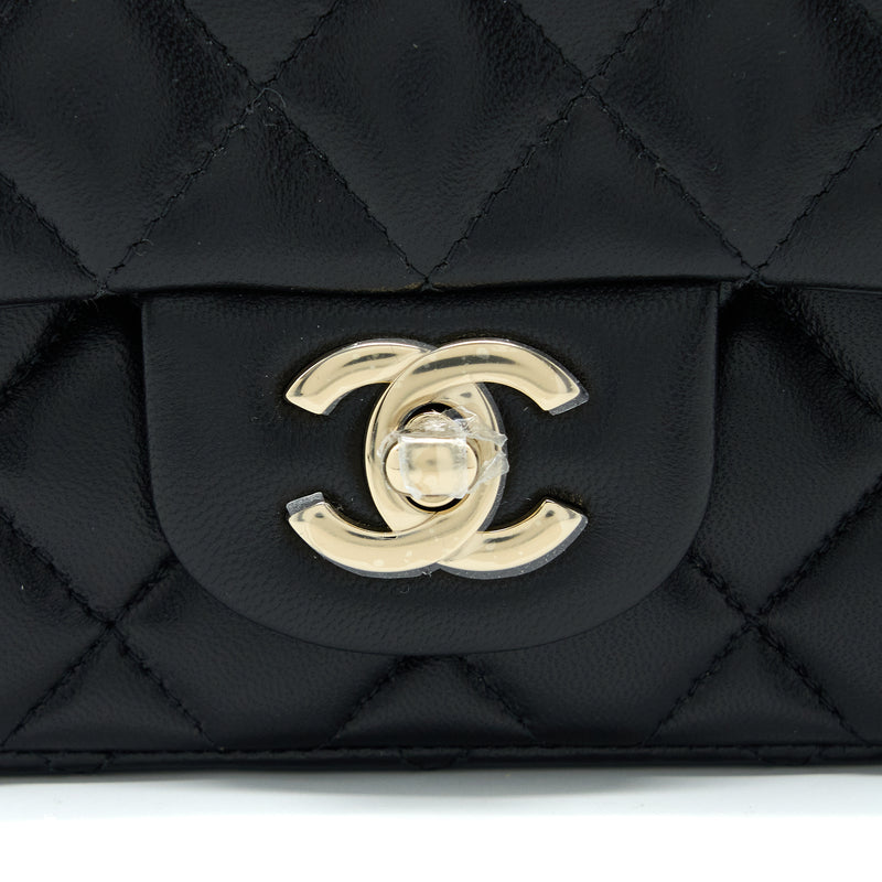 Chanel Mini Square Flap Bag Lambskin Black LGHW (Microchip)