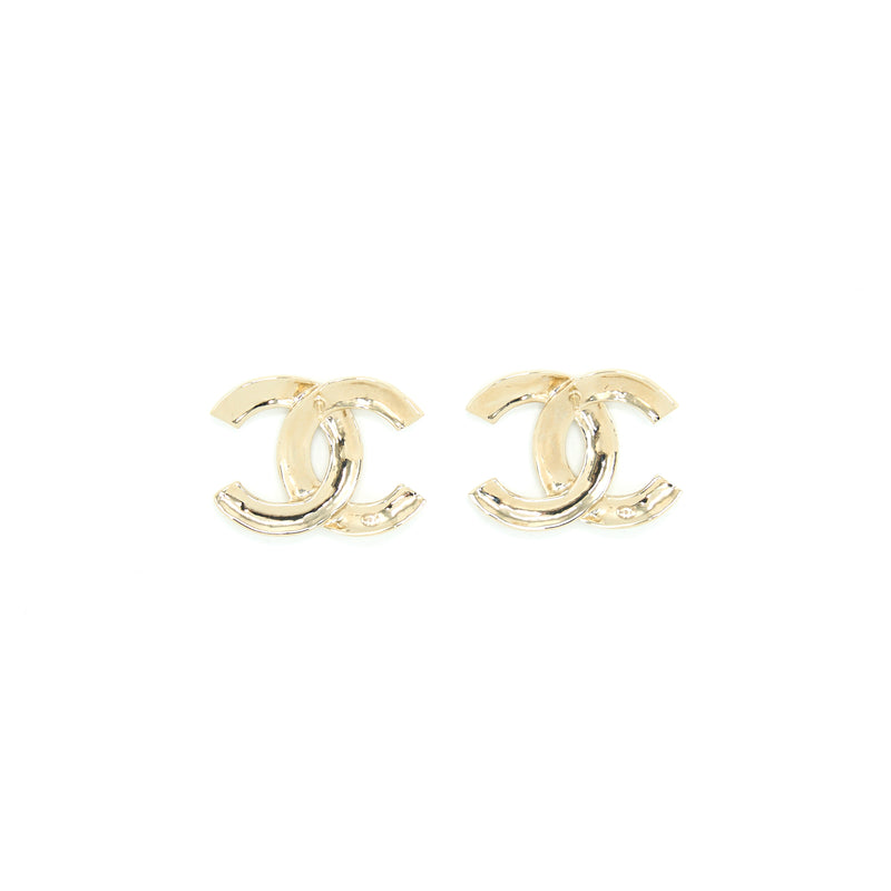 Chanel Giant CC Logo Earrings Light Gold Tone