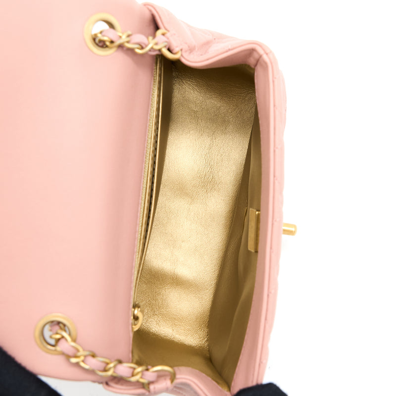 Chanel Pearl Crush Mini Square Flap Bag Lambskin Dark Pink GHW (Microchip)