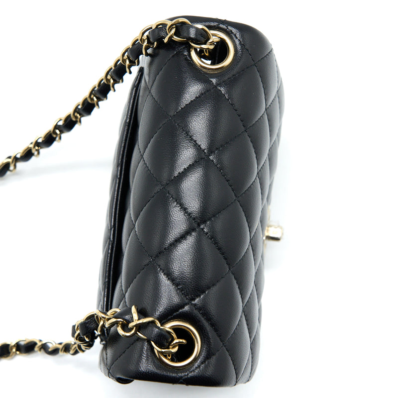 Chanel Mini Square Flap Bag Lambskin Black LGHW (Microchip)