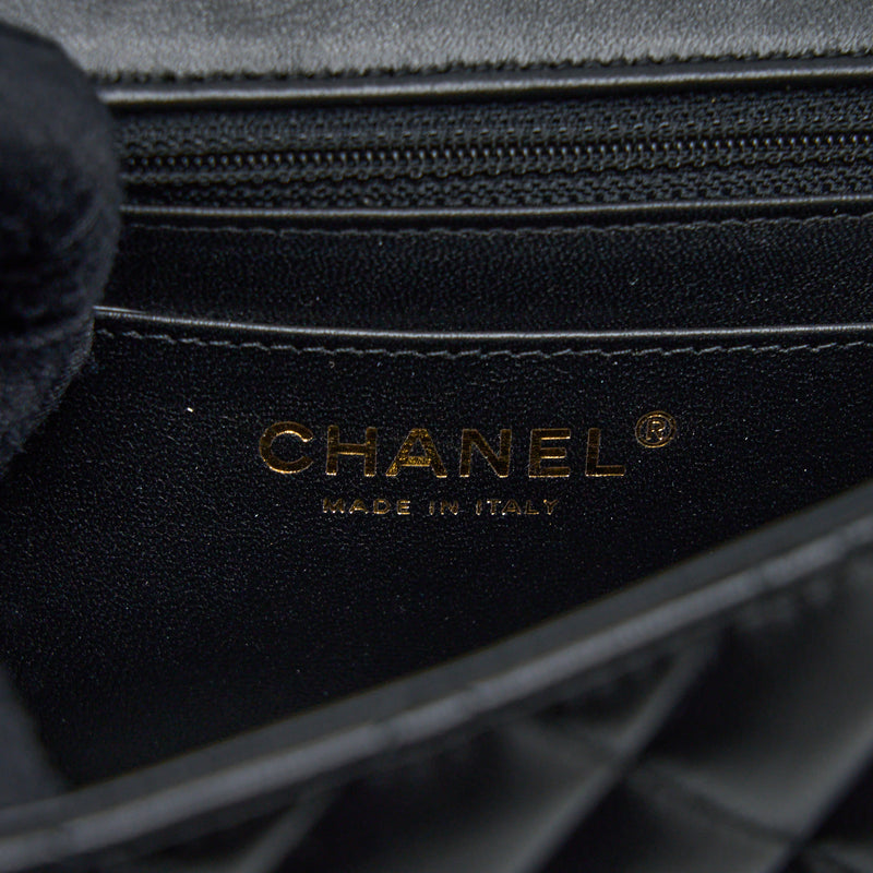 Chanel Mini Square Flap Bag Lambskin Black LGHW (Microchip)