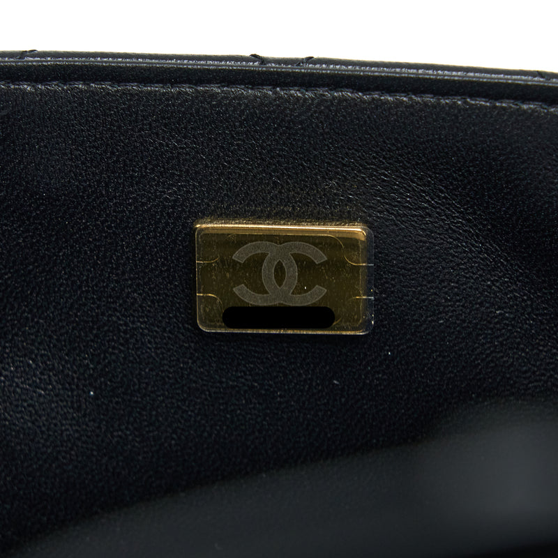 Chanel Mini Square Flap Bag Lambskin Black LGHW (Microchip)