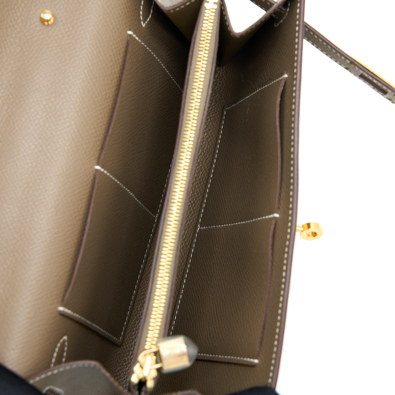 Hermes Kelly To Go Epsom Etoupe GHW Stamp Z