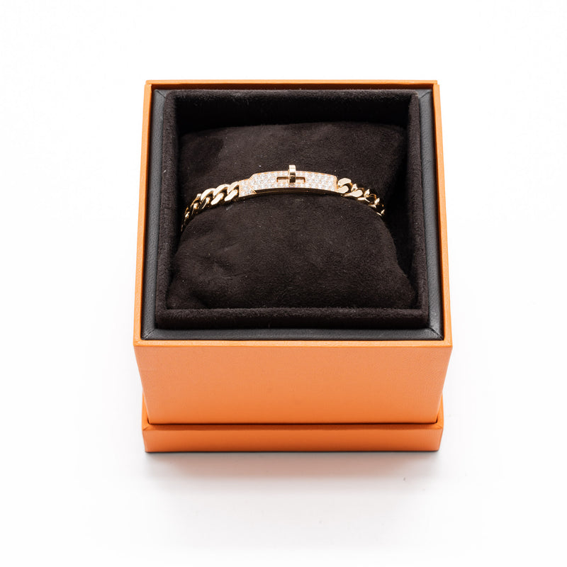 Hermes Size SH Kelly Gourmette Bracelet Rose Gold Diamonds