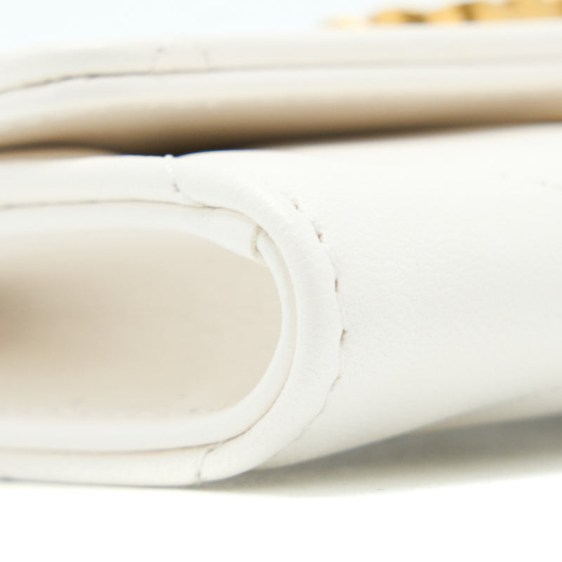 Chanel 19 Flap Card Holder Lambskin White Brushed GHW (Microchip)