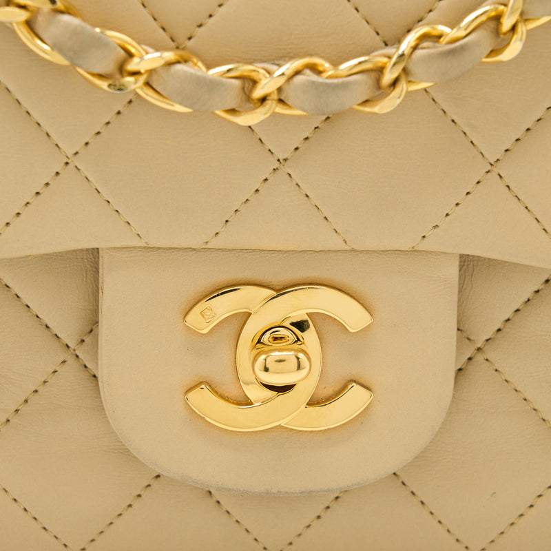 Chanel Vintage Small Classic Double Flap Bag Lambskin Beige GHW