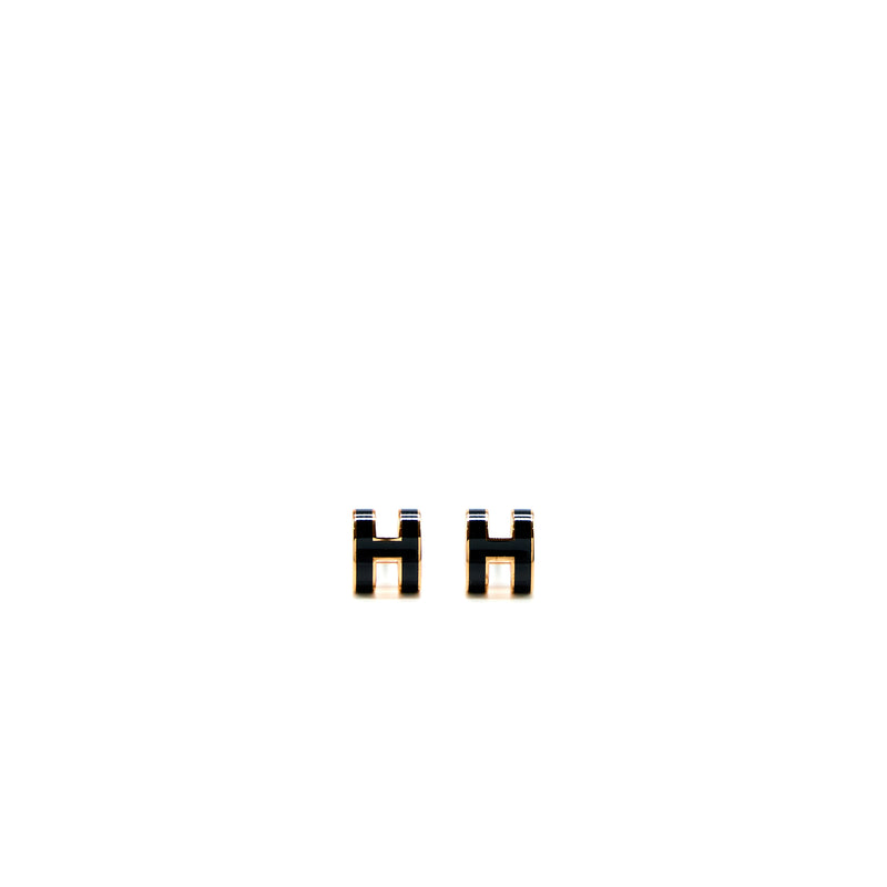 Hermes Mini Pop H Earrings Black Gold Tone