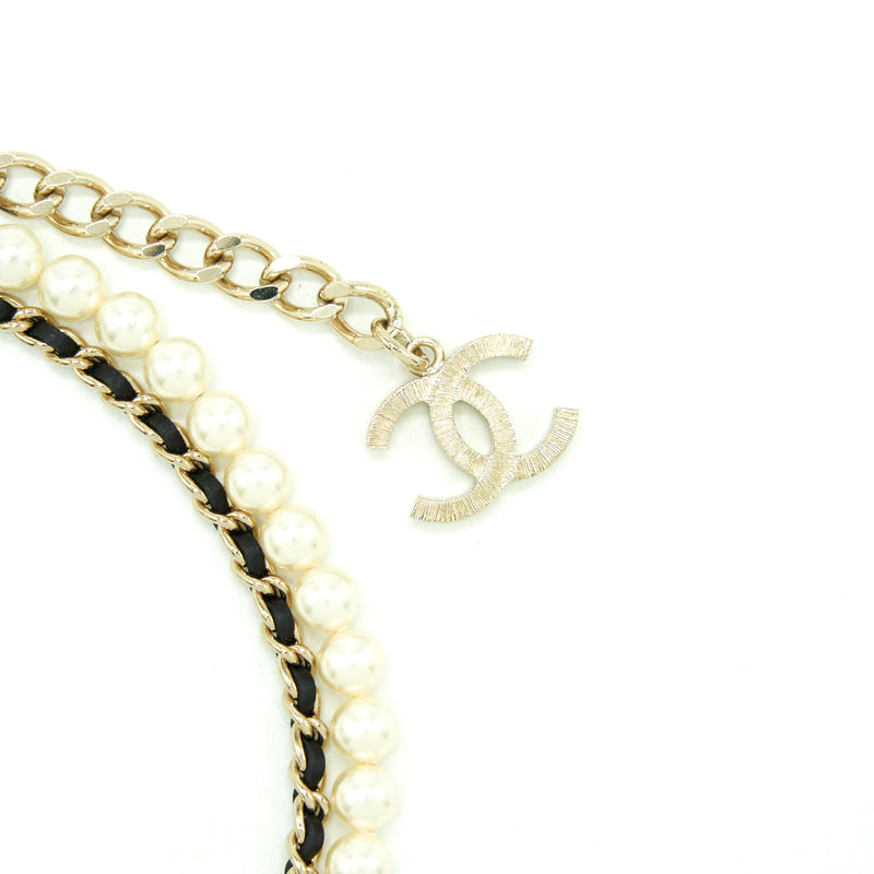 Chanel 21K Pearl And Chain Choker Light Gold Tone