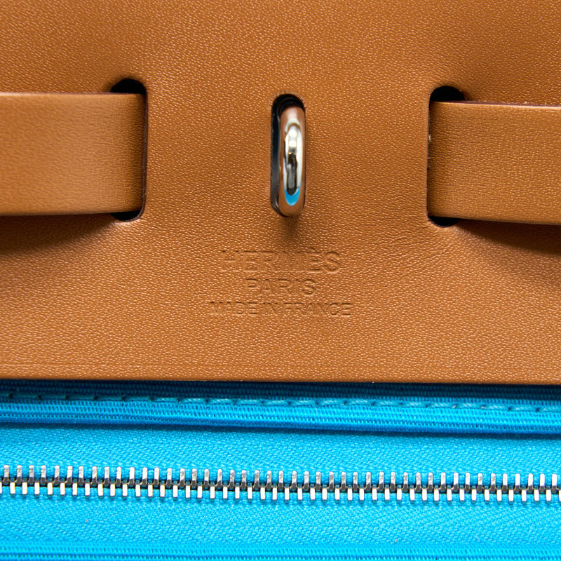 Hermes Herbag Zip 31 Bag Canvas Menthe-Bleu Azteque/Nature SHW Stamp Z