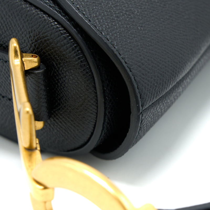 Dior Medium Saddle Bag With Strap Grained Calfskin Black GHW