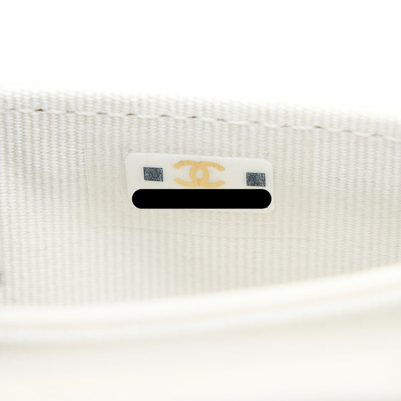Chanel 19 Flap Card Holder Lambskin White Brushed GHW (Microchip)