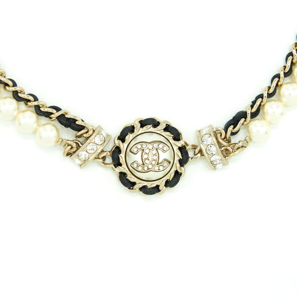 Chanel 21K Pearl And Chain Choker Light Gold Tone