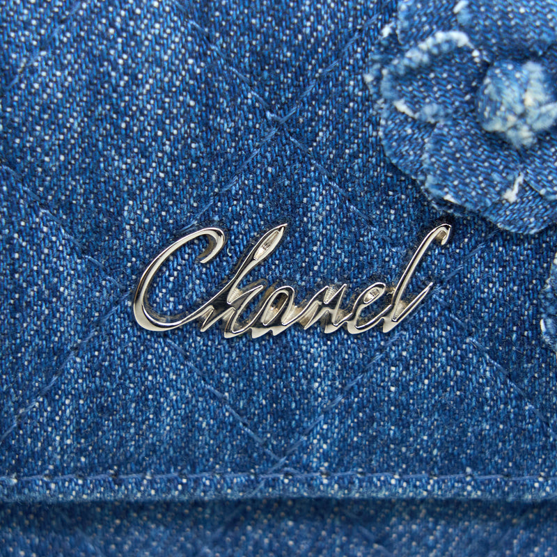 Chanel Flap Card Holder Camellia Denim Blue SHW