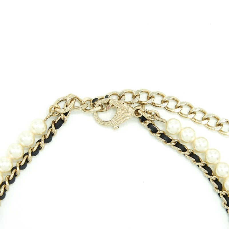 Chanel 21K Pearl And Chain Choker Light Gold Tone