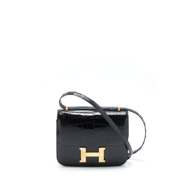 Hermes Mini Constance Alligator Mississipplensis Black RGHW Stamp A