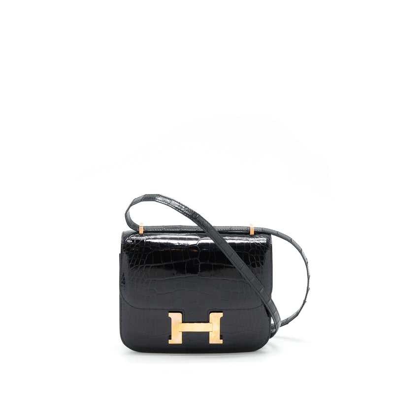 Hermes Mini Constance Alligator Mississipplensis Black RGHW Stamp A