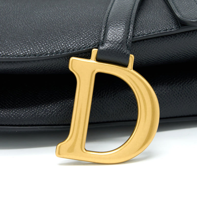 Dior Medium Saddle Bag With Strap Grained Calfskin Black GHW