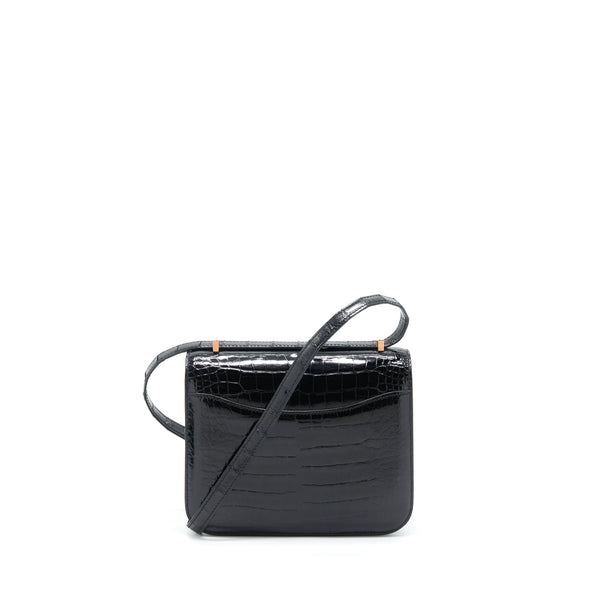 Hermes Mini Constance Alligator Mississipplensis Black RGHW Stamp A