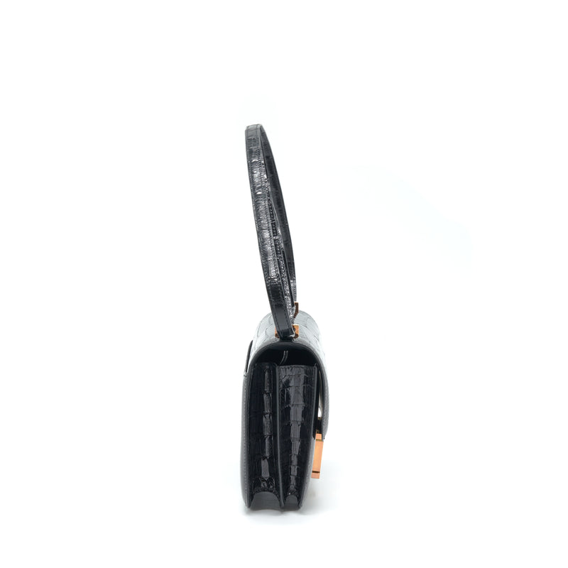 Hermes Mini Constance Alligator Mississipplensis Black RGHW Stamp A