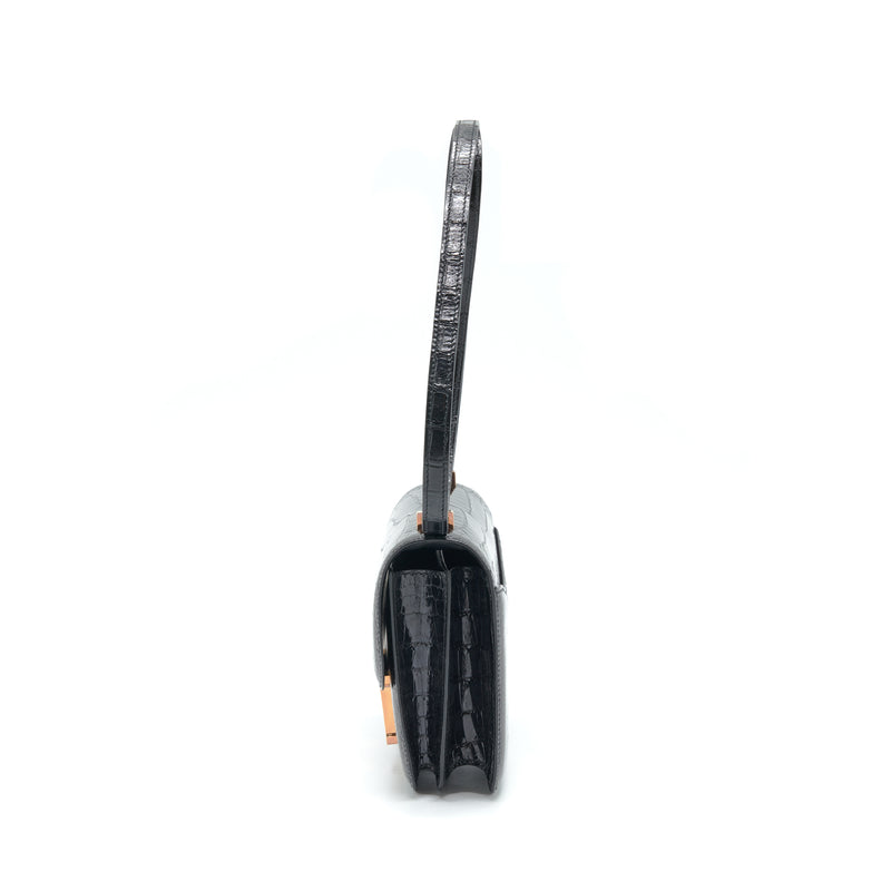 Hermes Mini Constance Alligator Mississipplensis Black RGHW Stamp A