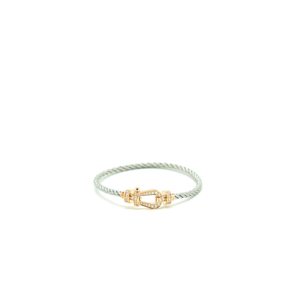 Fred Force 10 Bracelet 18K Pink Gold With Diamonds With Light Grey And Dark Pink Cable