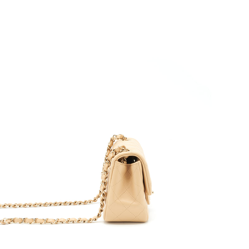 Chanel 22C Mini Square Flap Bag Lambskin Beige LGHW (Microchip)