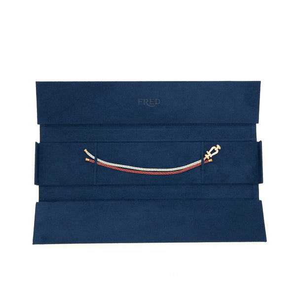 Fred Force 10 Bracelet 18K Pink Gold With Diamonds With Light Grey And Dark Pink Cable