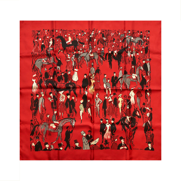 Hermes 90 x 90 cm Silk Scarf Clerc Red