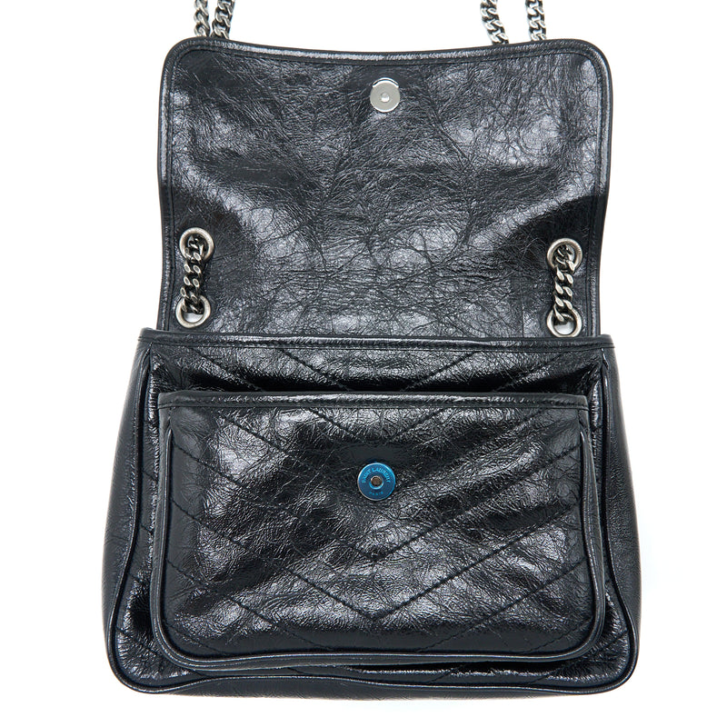 Saint Laurent Medium Niki Chain Bag Aged Calfskin Black Ruthenium Hardware