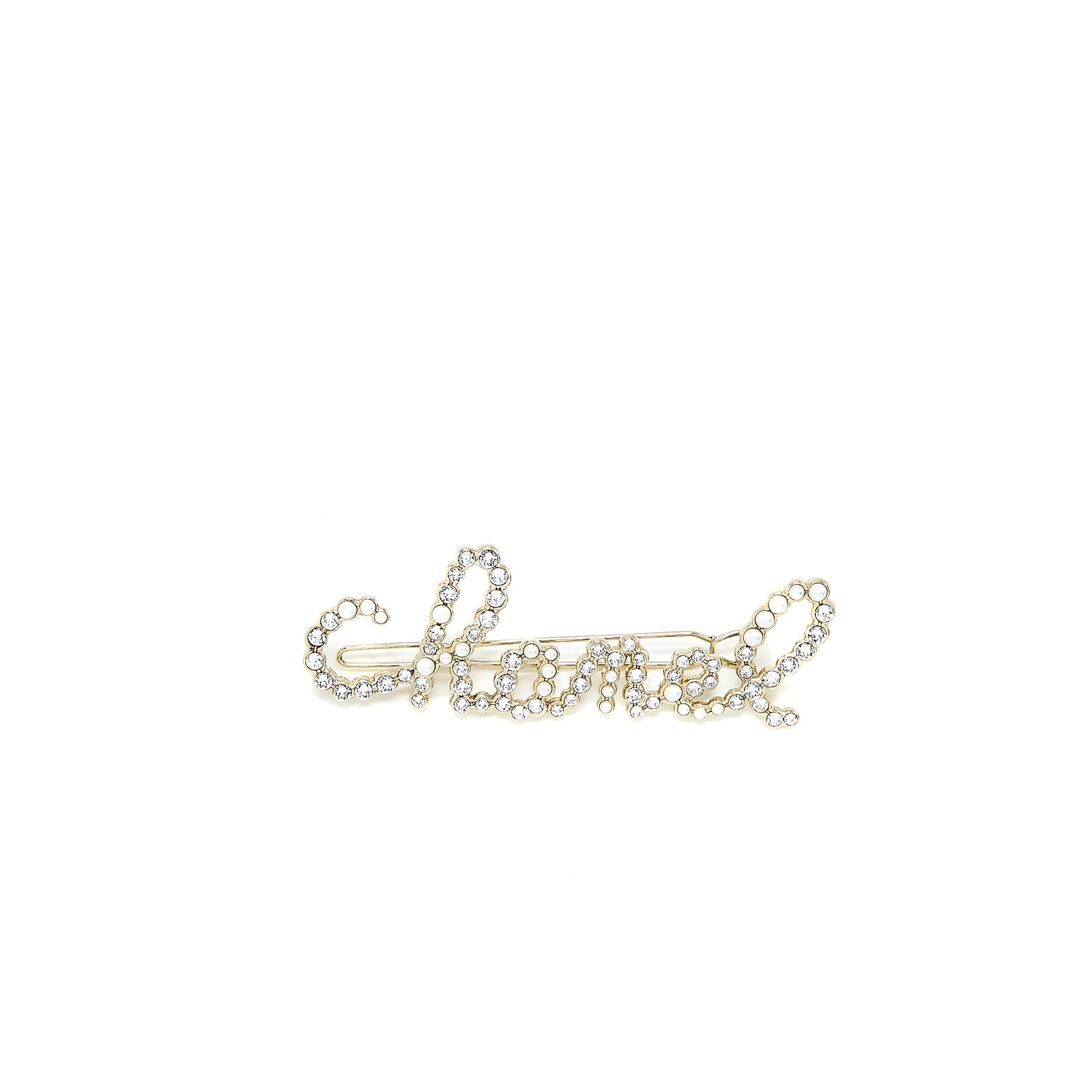 Chanel Rhinestone & Pearl Script hair clip! Chanel 20V Crystal Pearl Script Brooch Gold Tone main image 3