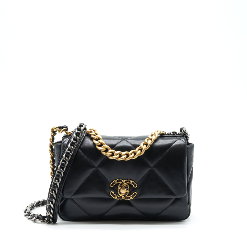 Chanel 19 Handbag Black Lambskin in Lambskin with Gold/Silver