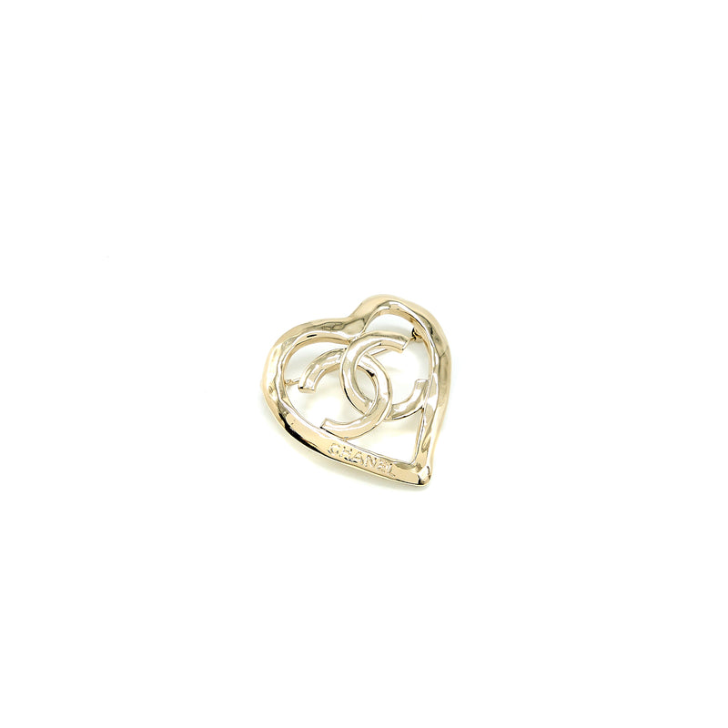 Chanel CC With Heart Brooch Light Gold Tone