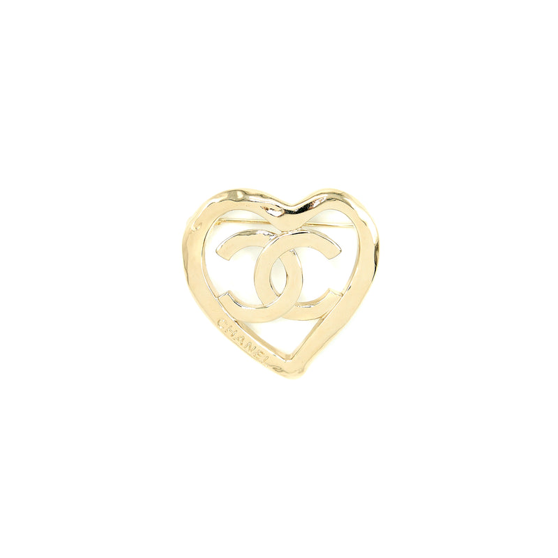 Chanel CC With Heart Brooch Light Gold Tone