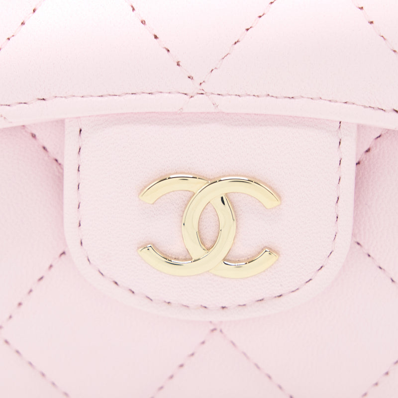 Chanel Top Handle Mini Flap Bag with Chain Lambskin Light Pink LGHW