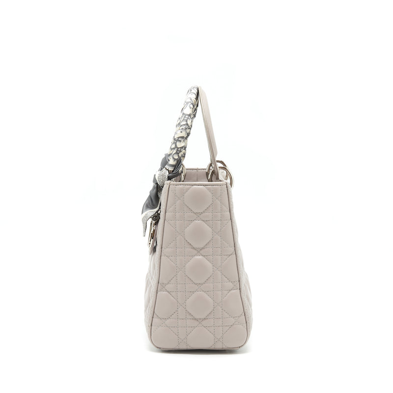 Dior Lady Dior Medium Lambskin Grey SHW With An Extra Twilly