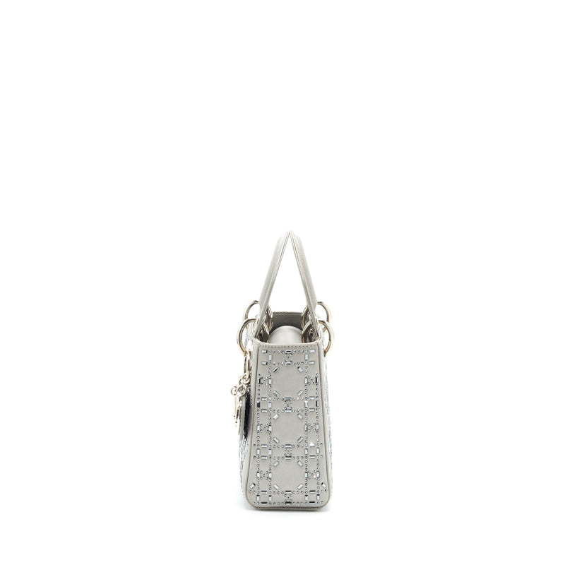 Dior Mini Lady Dior Satin Crystal Cannage Grey SHW