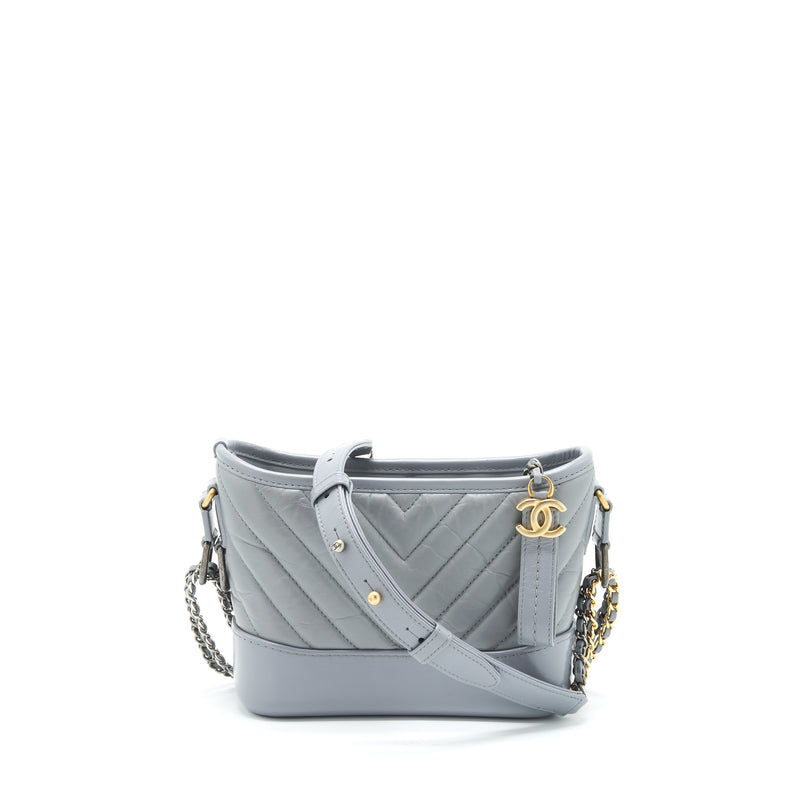 Chanel Small Gabrielle Hobo Bag Chevron Aged Calfskin Ruthenium Gold/Silver Hardware