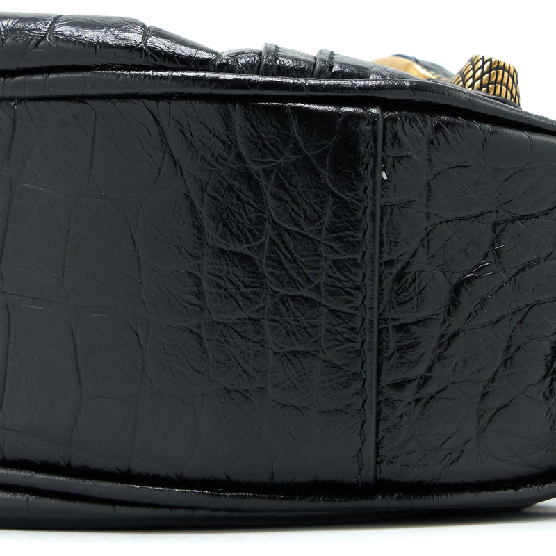 Balenciaga Le Cagole XS Shoulder Bag Croc-Embossed Calfskin Black Aged-Gold Hardware