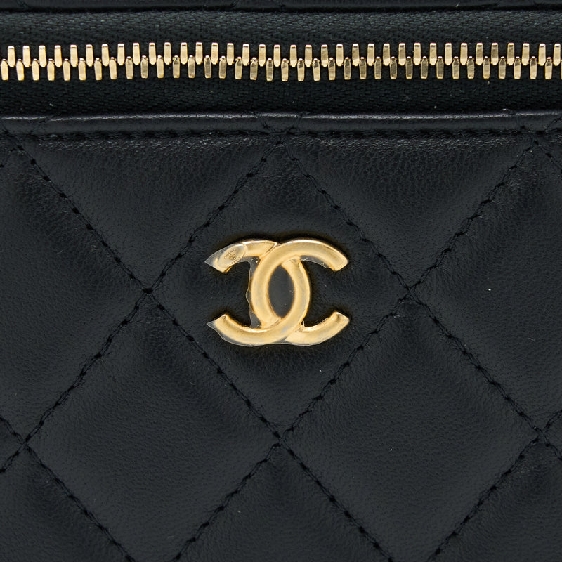 Chanel Pearl Crush Long Vanity Case Lambskin Black GHW (Microchip)