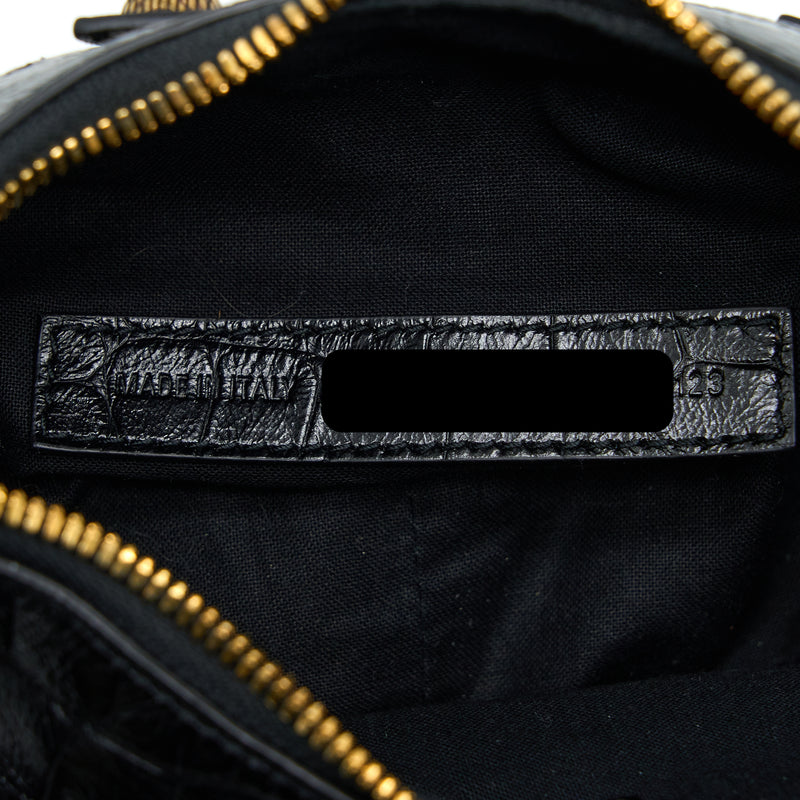 Balenciaga Le Cagole XS Shoulder Bag Croc-Embossed Calfskin Black Aged-Gold Hardware