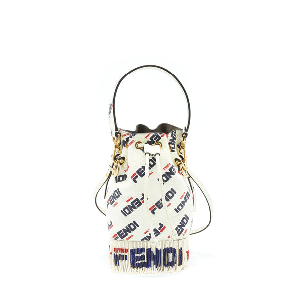 Fendi x Fila Mini Logo Mon Tresor Drawstring Bucket Bag White GHW