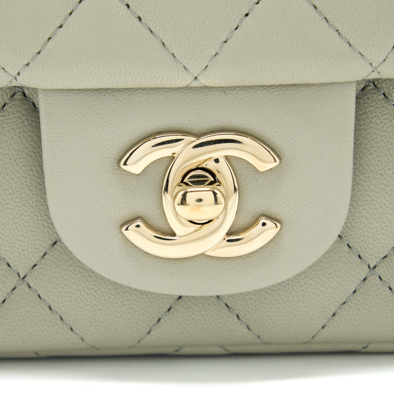 Chanel Mini Rectangular Flap Bag Lambskin Light Grey LGHW (Microchip)