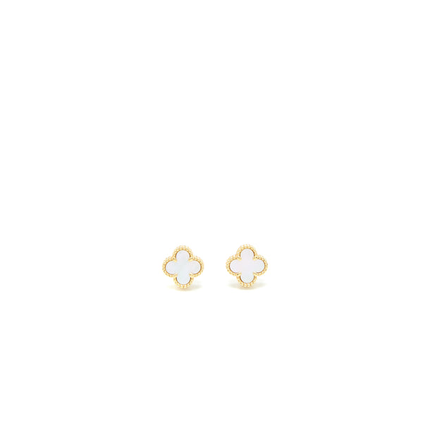 Van Cleef & Arpels Sweet Alhambra Earrings White Mother of Pearl Yellow Gold