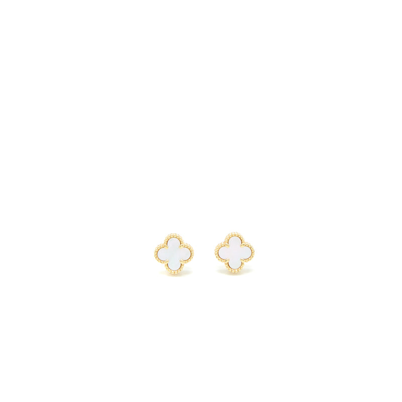 Van Cleef & Arpels Sweet Alhambra Earrings White Mother of Pearl Yellow Gold
