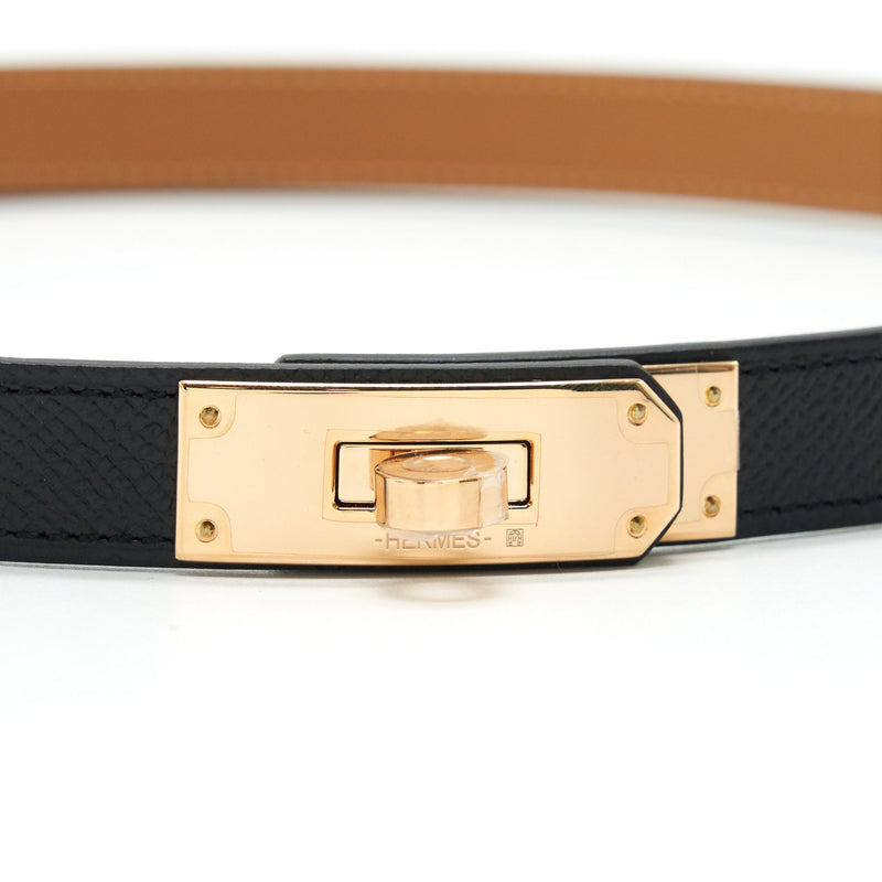 Hermes Kelly 18 Belt Black Epsom Leather RGHW